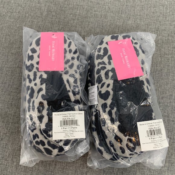 (2) New Pairs of Isaac Mizrahi‎ New York Cozy Soft Slippers Leopard Medium Black - Picture 1 of 12